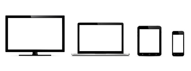 vektor digitalen geräten. monitor, laptop, tablet und smartphone. - netbook stock-grafiken, -clipart, -cartoons und -symbole