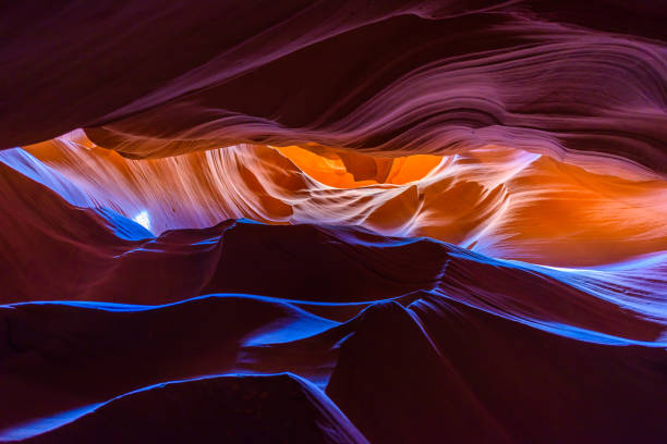 upper antelope canyon. natural rock formation in beautiful colors. beautiful wide angle view of amazing sandstone formations. near page  at lake powell, arizona, usa - upper antelope canyon imagens e fotografias de stock