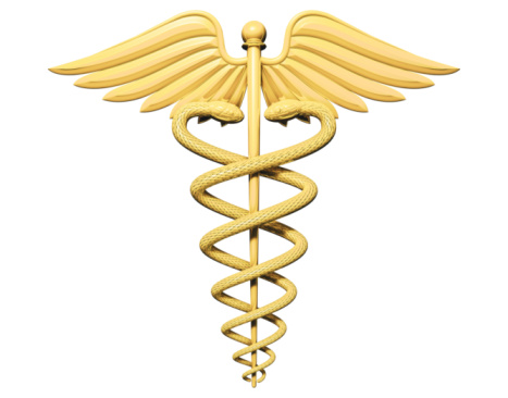 Medical Symbol Caduceus with Pound Money Sack - Color Background - 3D Rendering