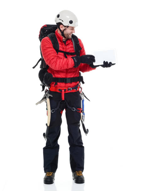 scalatore di ghiaccio maschio che utilizza la tecnologia - 6184 foto e immagini stock