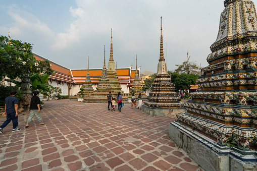 Bangkok, Thailand. January 2018. - The external view of the buildings in the courtyard of Wat Pho temple