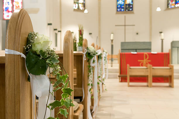 istock Flower decoration in the church before a wedding ceremony 91824445
