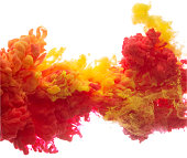 Yellow and red colorful ink in water abstract