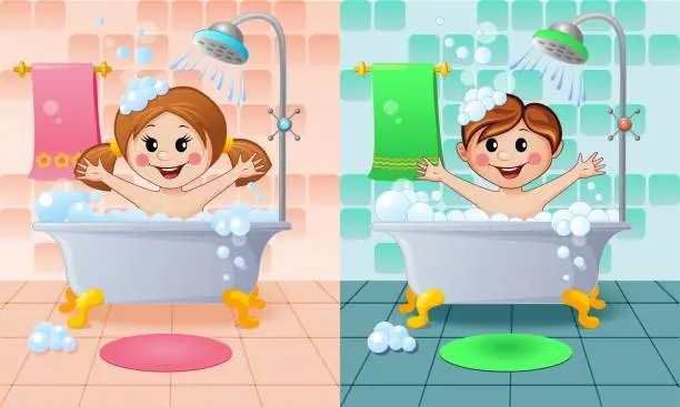 Vector illustration of Boy and girl in the bathroom