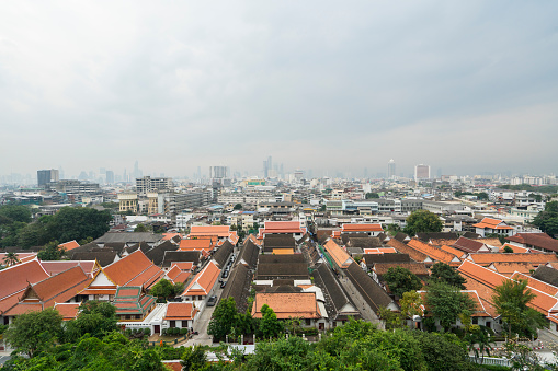 Bangkok, Thailand. January 2018. A panoramic view of the city from the hill of the Wat Saket temple