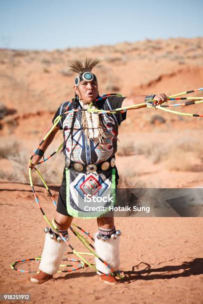 A Navajo Native American Man Performs Traditional Hoop Dance Stock Photo - Download Image Now