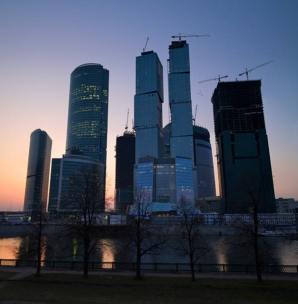 istock Modern skyscrapers business centre at night 91825345
