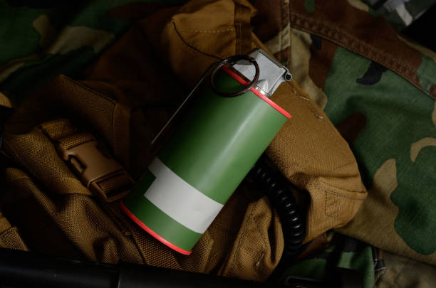 istock Smoke grenade with military equipment. 918254806