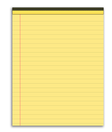 A yellow office notepad with lines with a white background.