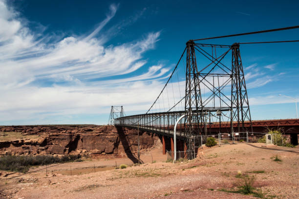 Tanner's Crossing Bridge in Cameron Arizona The historic Tanner's Crossing Bridge, over the Little Colorado River, in the small settlement of Cameron, Arizona. cameron montana stock pictures, royalty-free photos & images