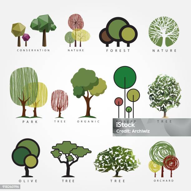Set Of Vector Tree Illustration Stock Illustration - Download Image Now - Tree, Logo, Icon Symbol