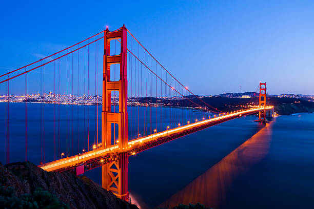 Free Stock Photo of The Golden Gate Bridge Glows Brightly at Night ...