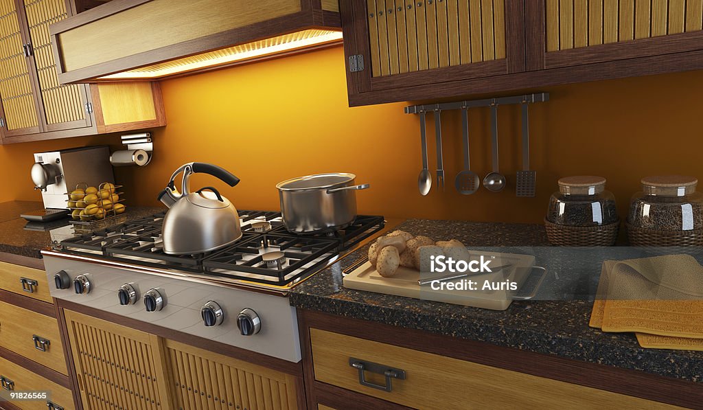 3 d desenho de close-up vista da moderna Cozinha - Royalty-free Cozinha Foto de stock
