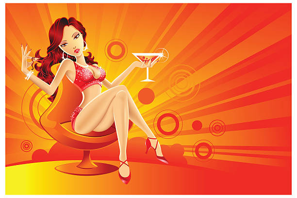 Bекторная иллюстрация Сексуальная партия девочка с мартини и лазерный свет