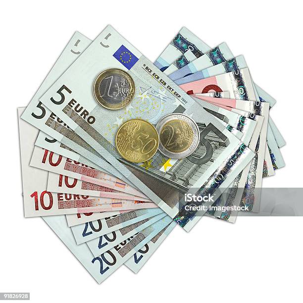 Moneda Europea Foto de stock y más banco de imágenes de Billete de banco de cinco euros - Billete de banco de cinco euros, Recortable, Abundancia