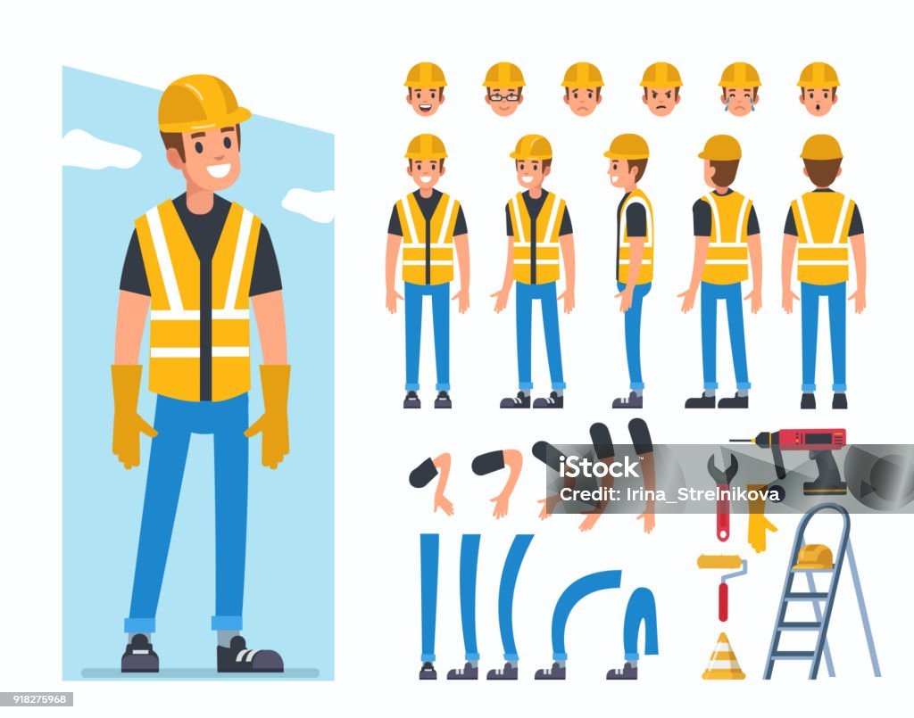 construction worker Construction worker character  for animation. Flat style vector illustration isolated on white background. Construction Worker stock vector