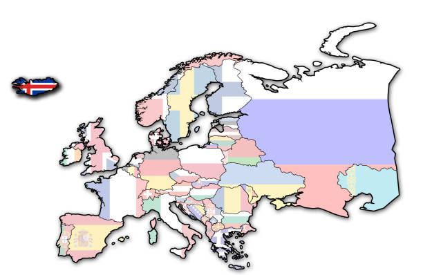 istock territory of iceland with flag on map of europe 918280316