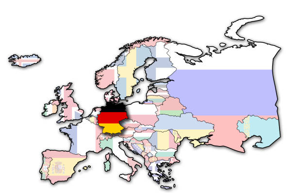 territory of germany with flag on map of europe some very old grunge map of germany with flag on map of europe cologne germany stock illustrations