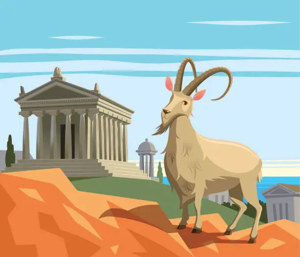 Vector illustration of Wild goat in ancient Greek polis