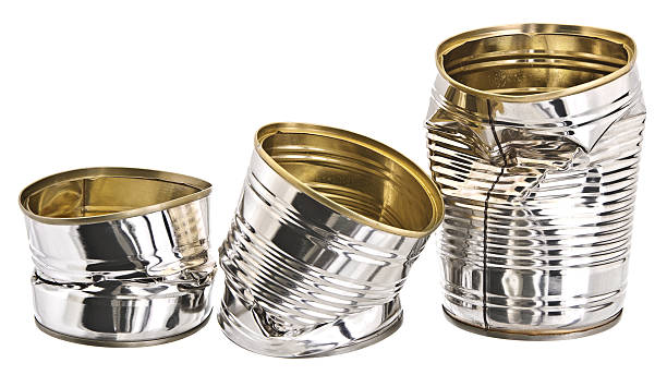 três latas danificado tin - can dented canned food damaged - fotografias e filmes do acervo