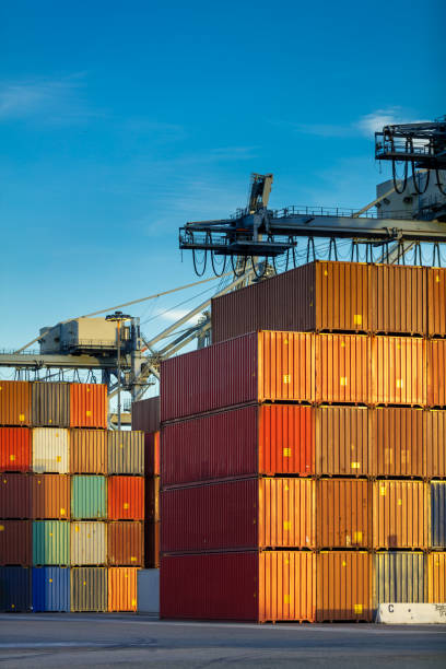 istock Piles of Cargo Containers Beneath Cranes in Shipping Terminal 918290032