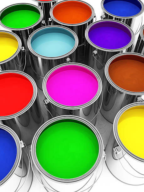 3d render of paint cans 2 stock photo