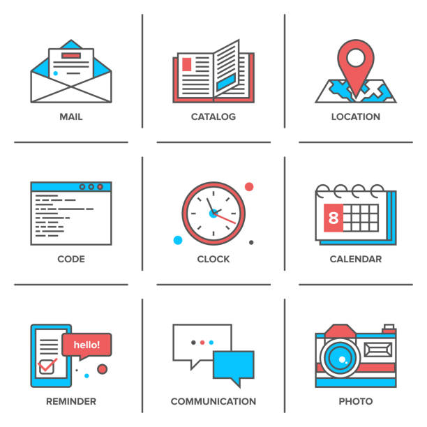 Office objects line icons set vector art illustration