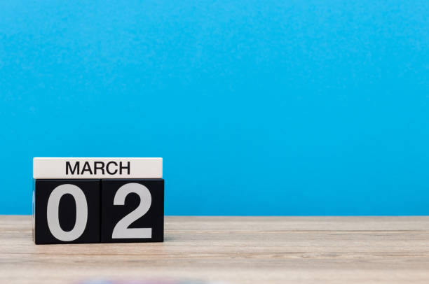 istock March 2nd. Day 2 of march month, calendar on light blue background. Spring time, empty space for text, mockup 918293606