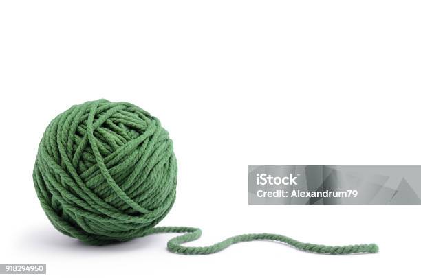 Clew Of Green Thread For Knitting Isolated On White Background Stock Photo - Download Image Now