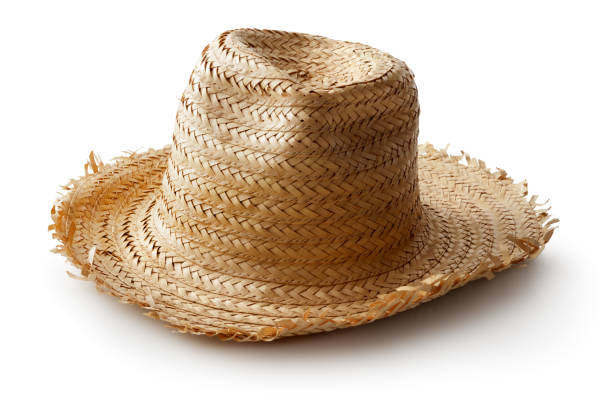 sombreros: sombrero de paja aislado sobre fondo blanco - sombrero de paja fotografías e imágenes de stock