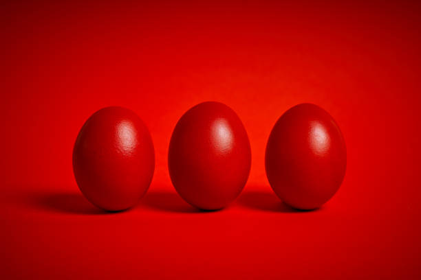 easter decoration with three colorful eggs - easter eggs red imagens e fotografias de stock
