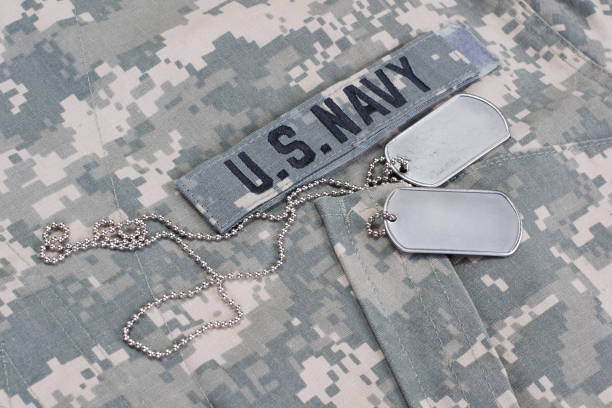 us navy camouflaged uniform with blank dog tags us navy camouflaged uniform with blank dog tags us navy photos stock pictures, royalty-free photos & images