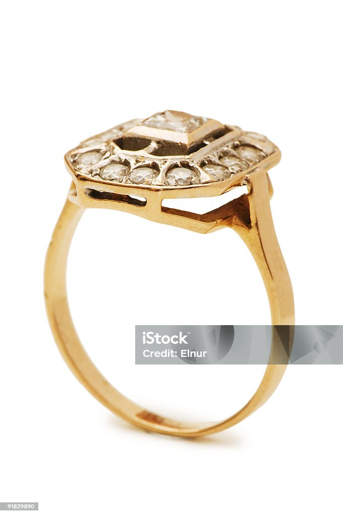 Złoty pierścień na białym tle puste - Zbiór zdjęć royalty-free (Akcesorium osobiste)