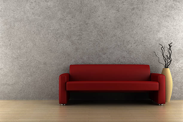istock red sofa and vase with dry wood 91830245