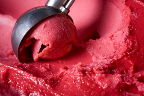 Glass Bowl of raspberry ice cream