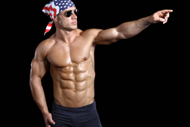 istock Muscular man with USA bandanna 91830352