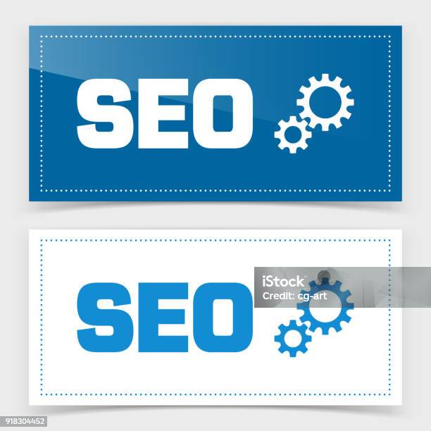 Banner Design With Seo Icon Stock Illustration - Download Image Now - Blue, Business, Cut Out