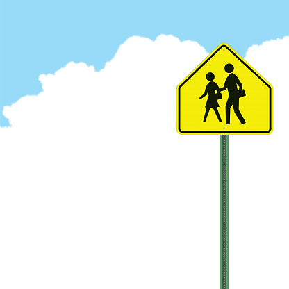 Graphic background illustration of a School Crossing Sign.