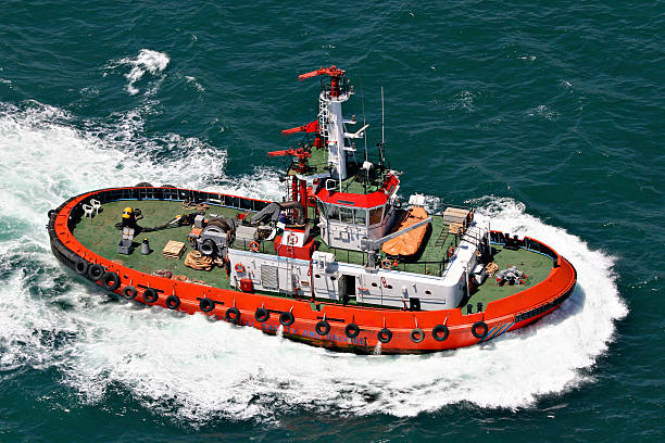 coastal safety, salvage and rescue boat stock photo