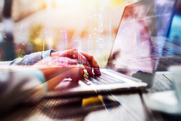 istock Businessman typing on laptop abstract technology futuristic innovation virtual reality making future. 918324916