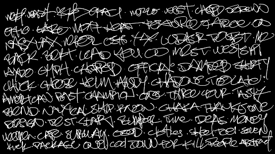 A very large image of abstract graffiti gibberish isolated on a black background. Good for using as a texture or to composite on walls for added graffiti looks.