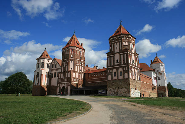 Facade of the Mir Castle, Belarus stock photo