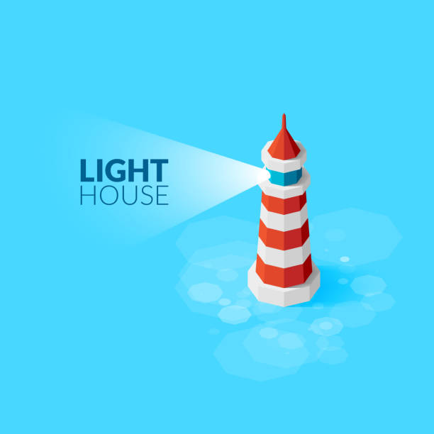 ilustrações de stock, clip art, desenhos animados e ícones de flat isometric red lighthouse icon on blue sea - isometric sea coastline beach