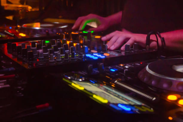 istock Males dj playing disco in night club 918329518