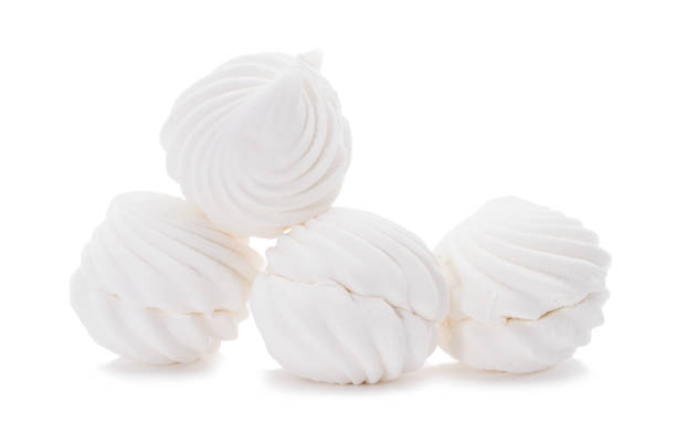 istock Sweet dessert white zephyr marshmallows isolated on white background, 918334690