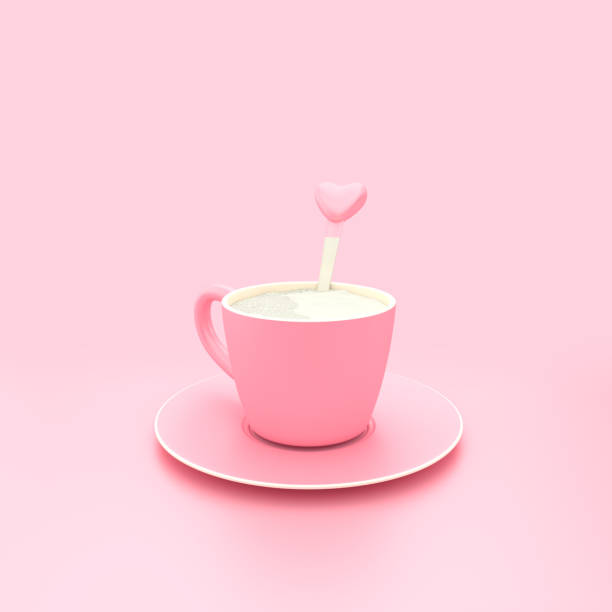 Hot milk pink cup on pink pastel background with clipping path. Minimal and love concept,3d render.