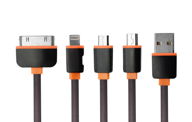 conjunto de conectores - usb cable cable black isolated fotografías e imágenes de stock