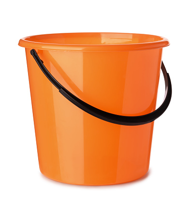Orange plastic bucket isolated on white