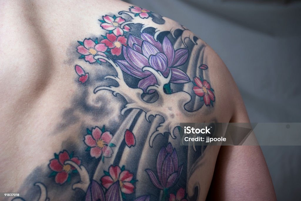 Tatuaggio Fiore di loto - Foto stock royalty-free di Tatuaggio