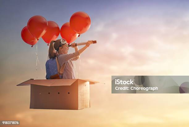 Dreams Of Travel Stock Photo - Download Image Now - Child, Exploration, Telescope